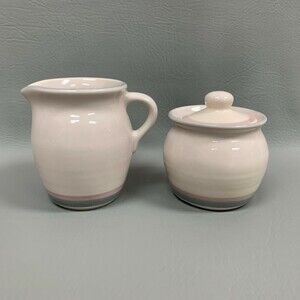 Pfaltzgraff Creamer and Sugar Bowl with Lid Pink Aura Lot of 2 USA